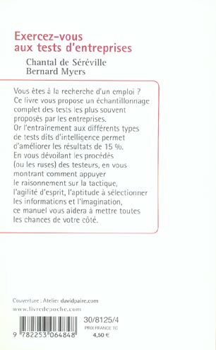Quatrième de couverture de « EXERCEZ-VOUS AUX TESTS D'ENTREPRISES »
