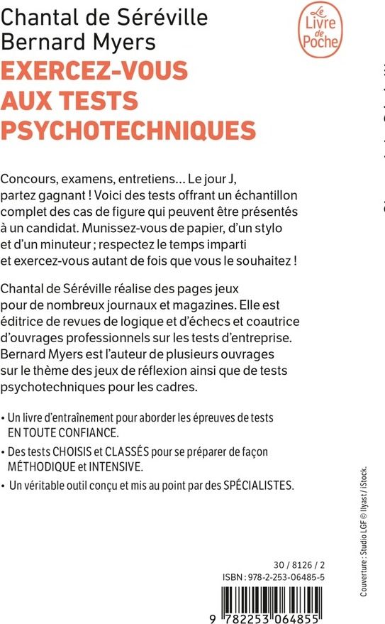 Quatrième de couverture de « EXERCEZ-VOUS AUX TESTS PSYCHOTECHNIQUES »