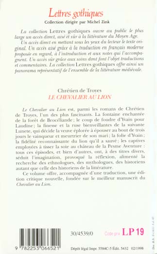 Quatrième de couverture de « LE CHEVALIER AU LION »