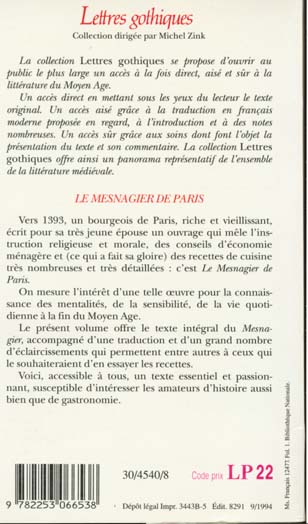 Quatrième de couverture de « LE MESNAGIER DE PARIS »