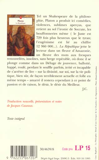 Quatrième de couverture de « LA REPUBLIQUE »