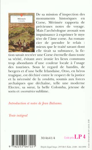 Quatrième de couverture de « COLOMBA »