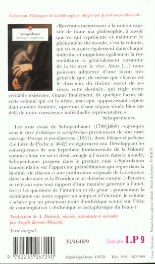 Quatrième de couverture de « ESTHETIQUE ET METAPHYSIQUE »