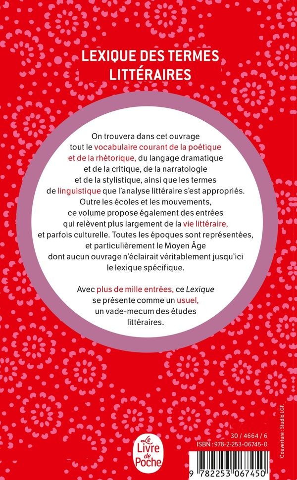 Quatrième de couverture de « LEXIQUE DES TERMES LITTERAIRES »