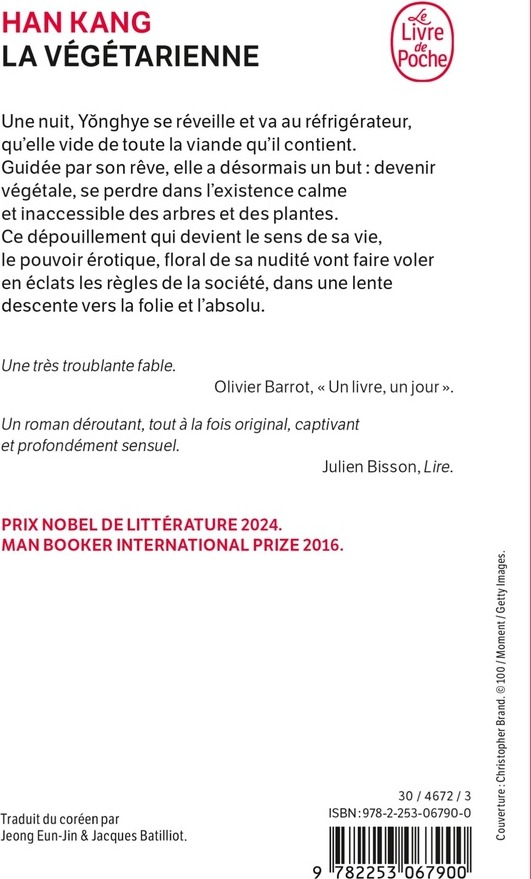 Quatrième de couverture de « LA VEGETARIENNE - PRIX NOBEL DE LITTERATURE 2024 »