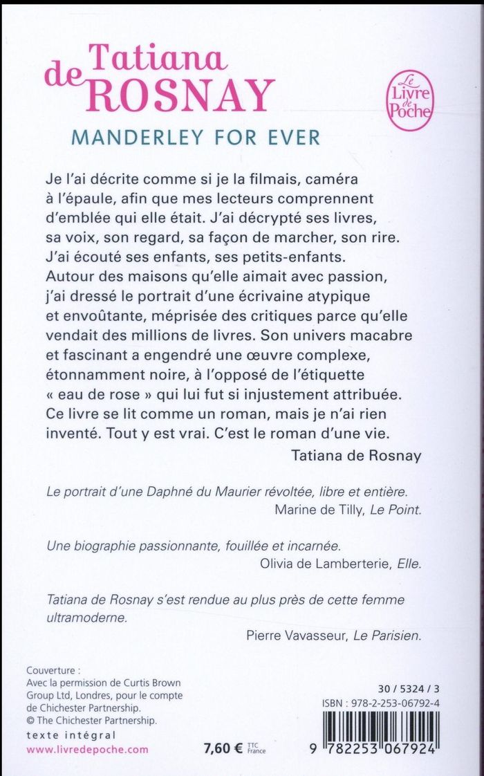 Quatrième de couverture de « Manderley for ever »