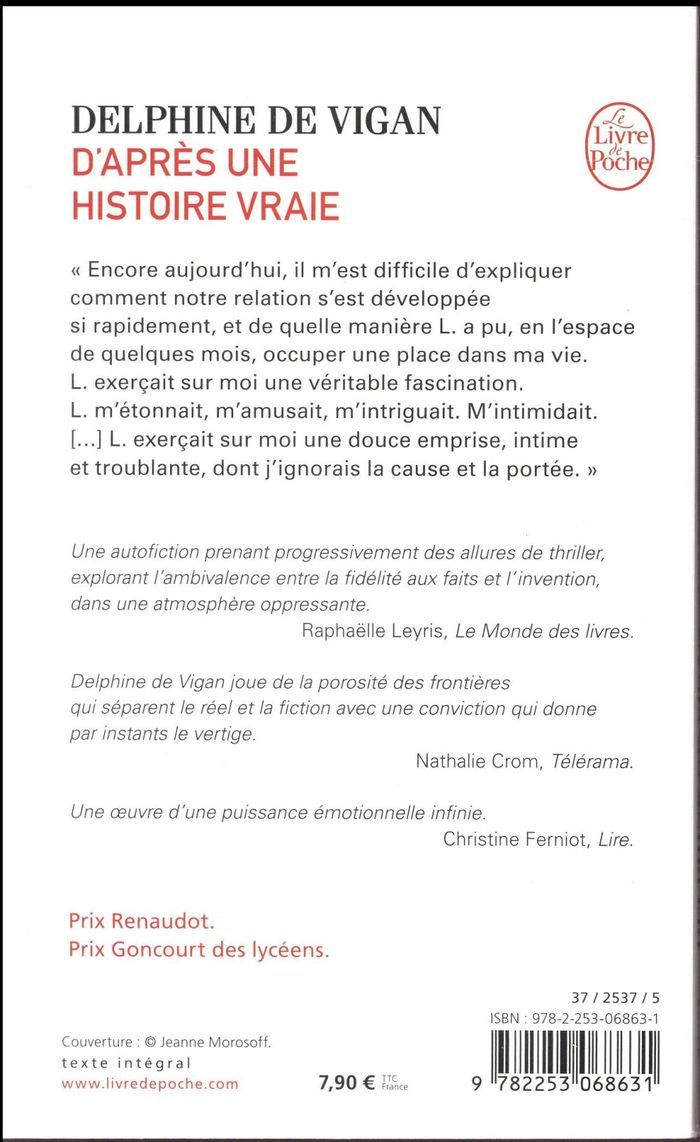 Quatrième de couverture de « D'après une histoire vraie : roman »