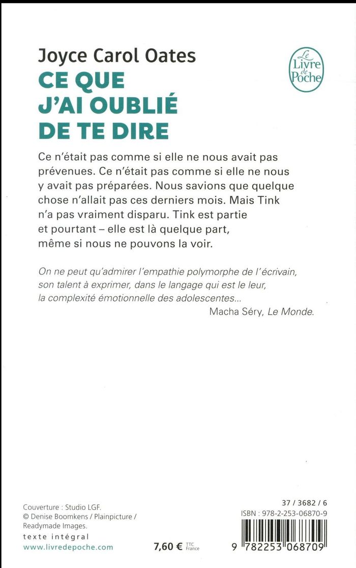 Quatrième de couverture de « Ce que j'ai oublié de te dire »