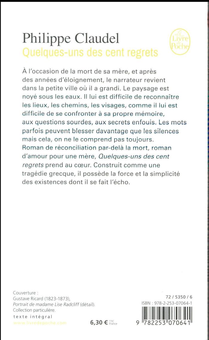 Quatrième de couverture de « Quelques-uns des cent regrets : roman »