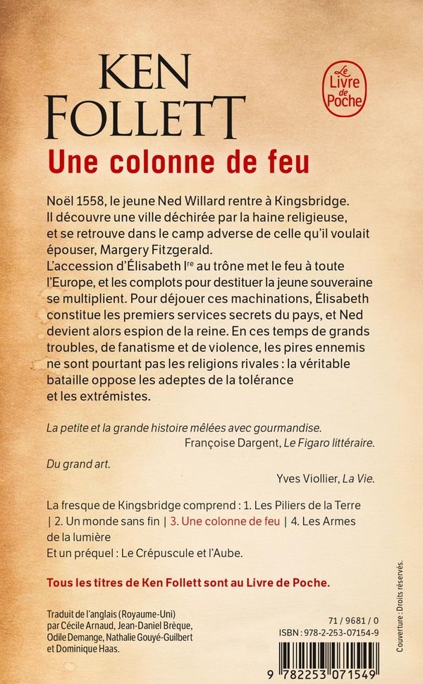 Quatrième de couverture de « Une colonne de feu : roman »
