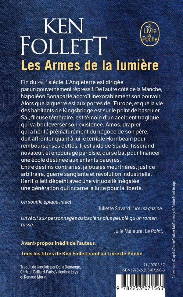 Quatrième de couverture de « Les armes de la lumière »