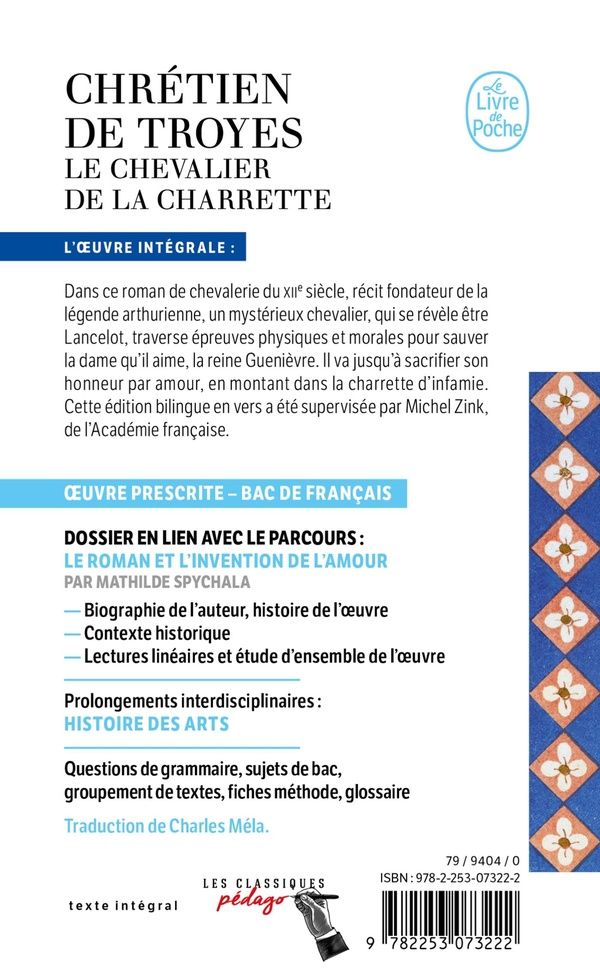 Quatrième de couverture de « LE CHEVALIER DE LA CHARRETTE (EDITION PEDAGOGIQUE BILINGUE) »