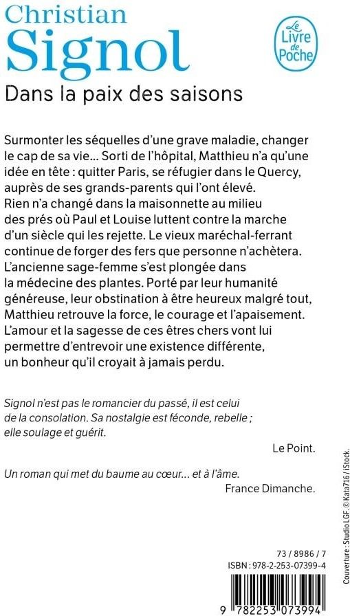Quatrième de couverture de « Dans la paix des saisons : roman »