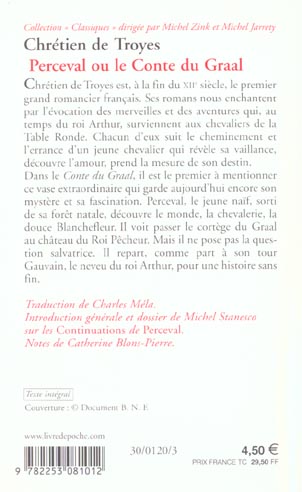 Quatrième de couverture de « PERCEVAL OU LE CONTE DU GRAAL »