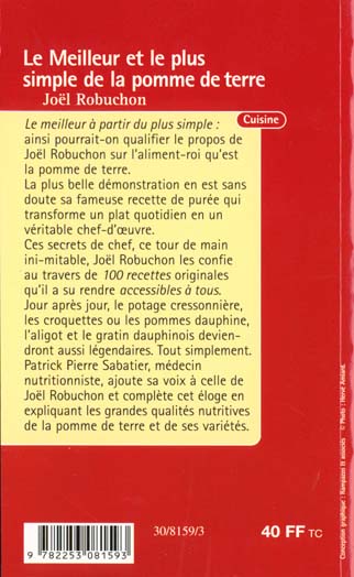 Quatrième de couverture de « LE MEILLEUR ET LE PLUS SIMPLE DE LA POMME DE TERRE - 100 RECETTES »