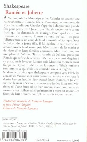 Quatrième de couverture de « ROMEO ET JULIETTE »