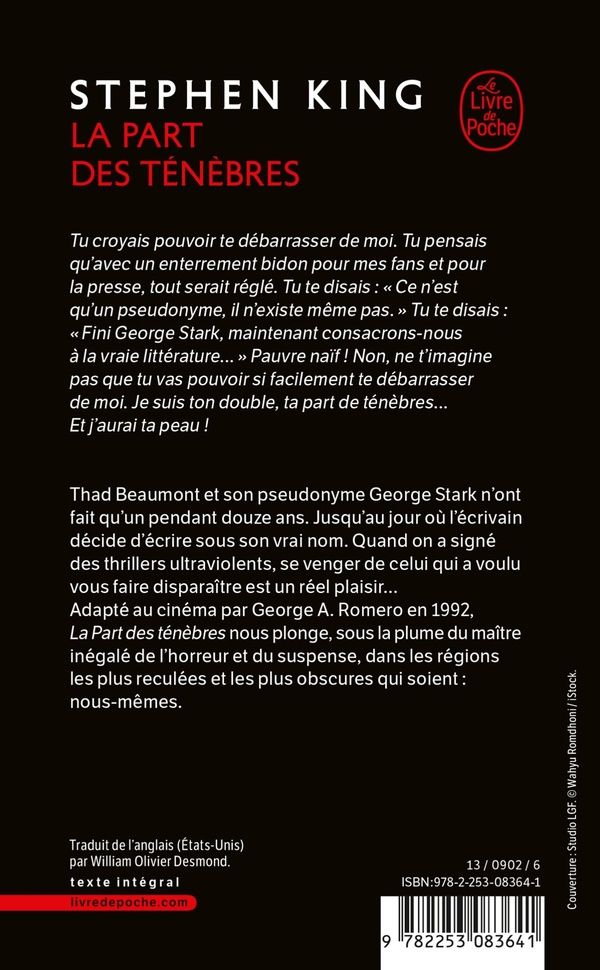 Quatrième de couverture de « LA PART DES TENEBRES »