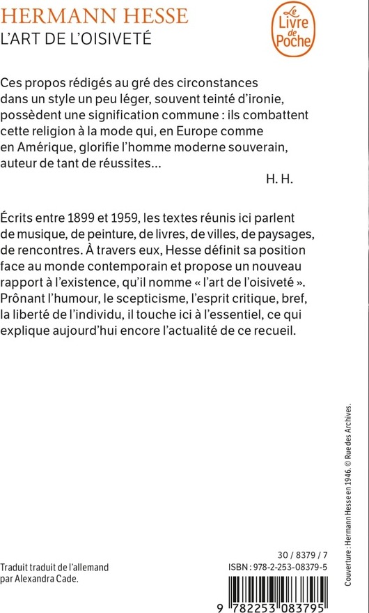 Quatrième de couverture de « L'art de l'oisiveté »
