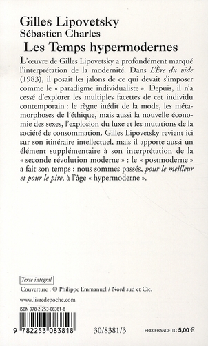 Quatrième de couverture de « LES TEMPS HYPERMODERNES »