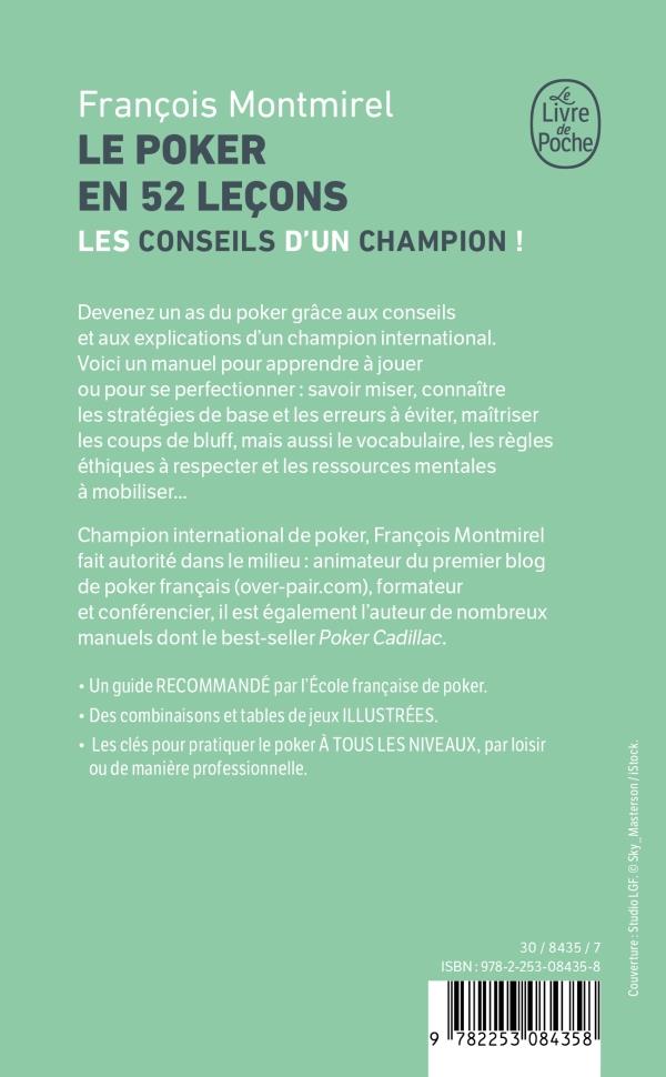 Quatrième de couverture de « LE POKER EN 52 LECONS »