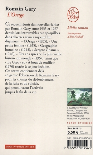 Quatrième de couverture de « L'ORAGE »