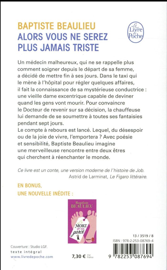 Quatrième de couverture de « ALORS VOUS NE SEREZ PLUS JAMAIS TRISTE »