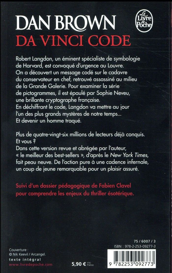Quatrième de couverture de « Da Vinci code : roman »