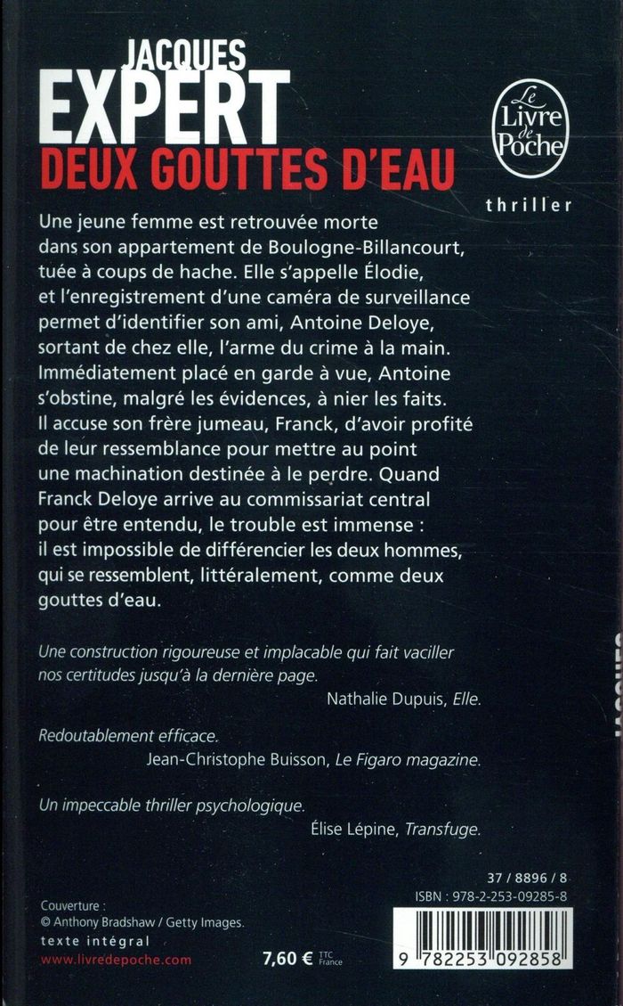 Quatrième de couverture de « Deux gouttes d'eau »