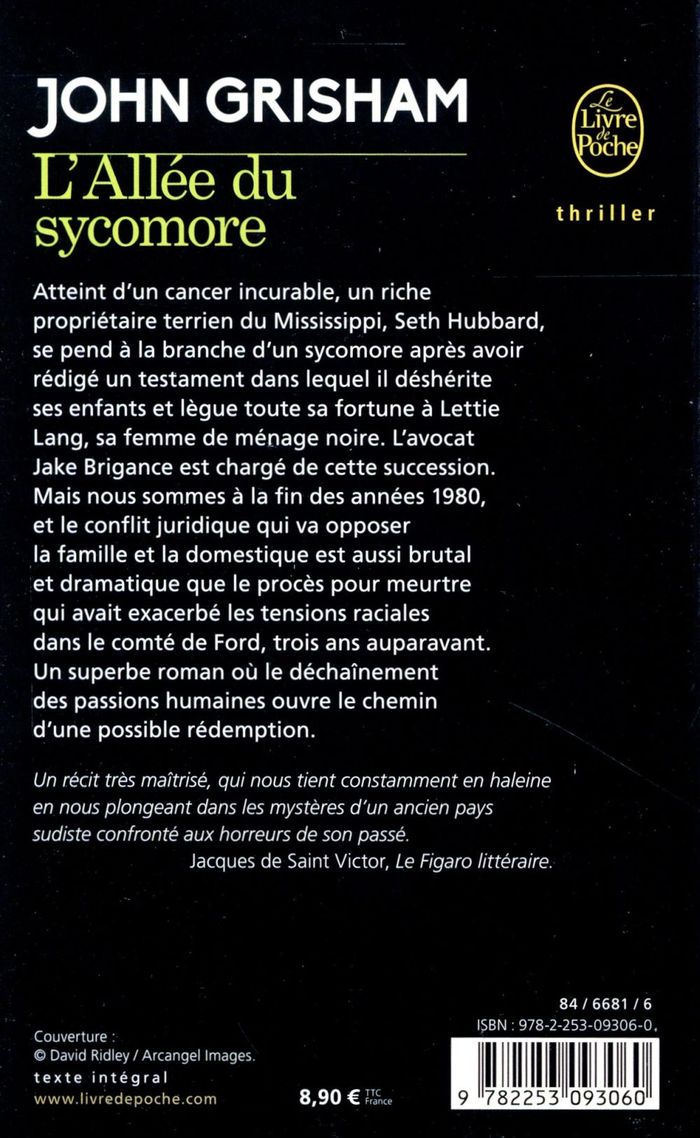 Quatrième de couverture de « L'ALLEE DU SYCOMORE »