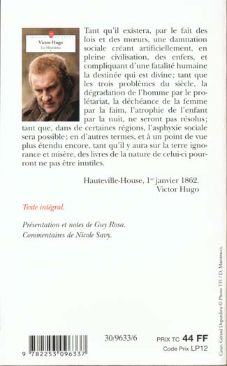 Quatrième de couverture de « LES MISERABLES ( LES MISERABLES, TOME 1) »
