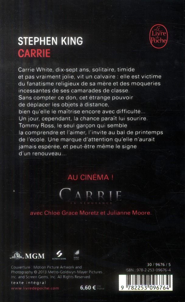 Quatrième de couverture de « CARRIE »