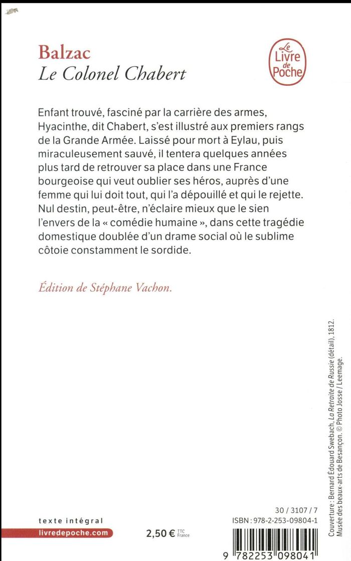 Quatrième de couverture de « LE COLONEL CHABERT »