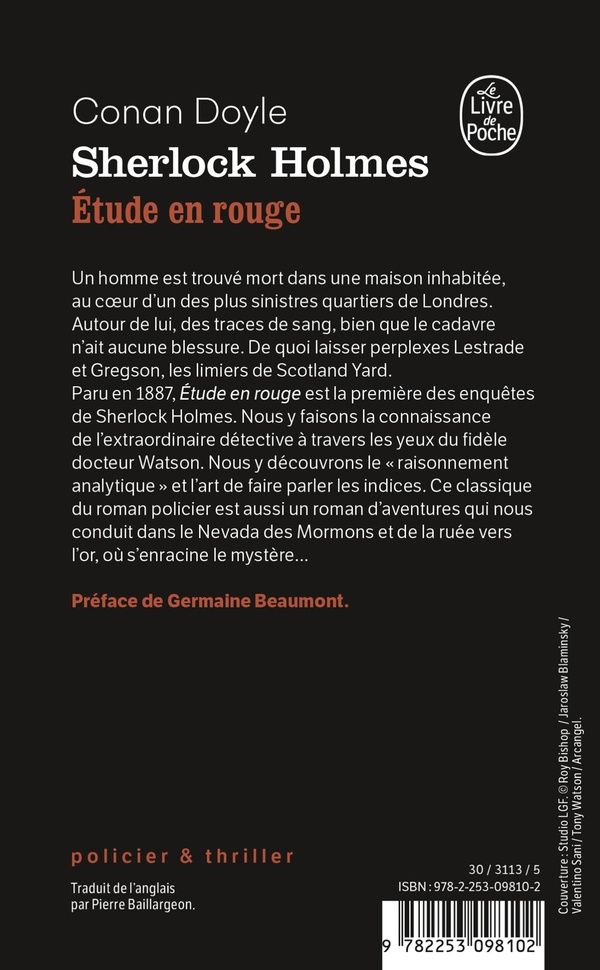 Quatrième de couverture de « SHERLOCK HOLMES - ETUDE EN ROUGE »