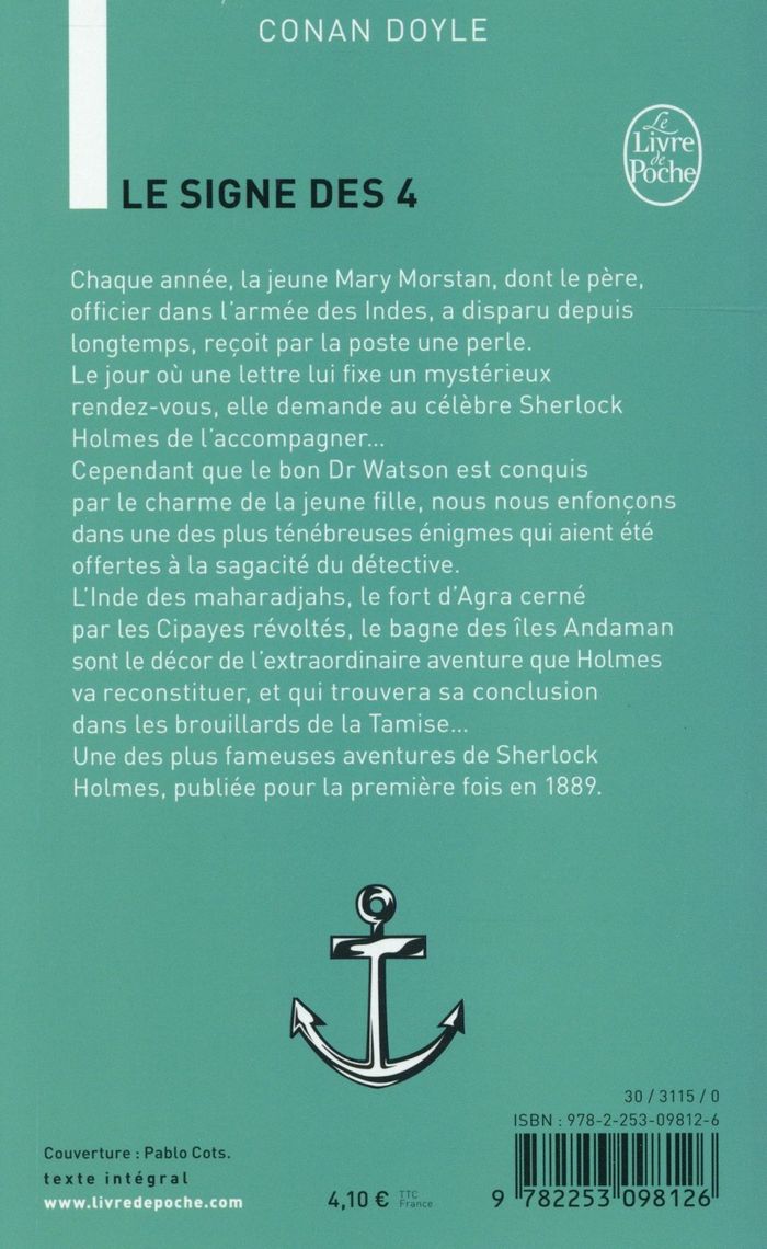 Quatrième de couverture de « SHERLOCK HOLMES - LE SIGNE DES 4 »