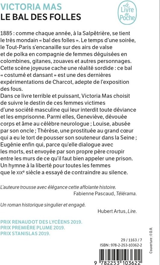 Quatrième de couverture de « LE BAL DES FOLLES »