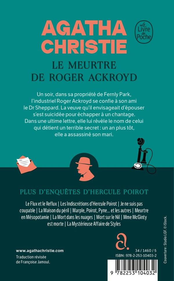 Quatrième de couverture de « LE MEURTRE DE ROGER ACKROYD (NOUVELLE TRADUCTION REVISEE) »