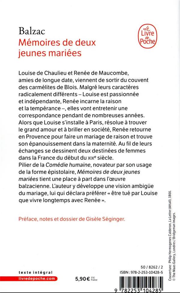 Quatrième de couverture de « MEMOIRES DE DEUX JEUNES MARIEES - BAC 2025 »