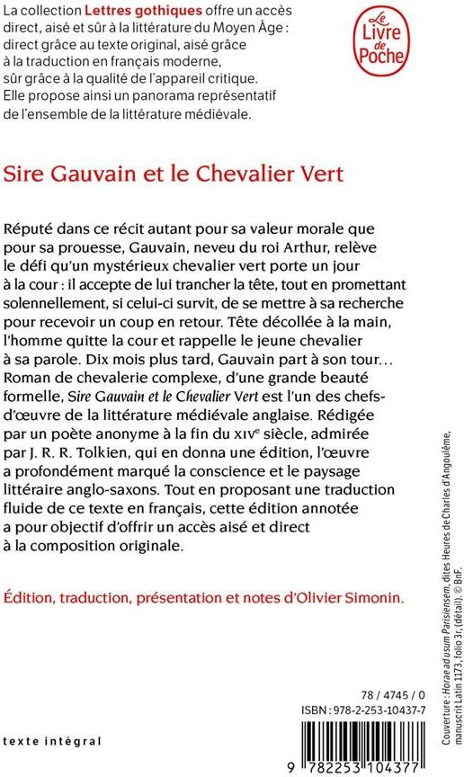 Quatrième de couverture de « SIRE GAUVAIN ET LE CHEVALIER VERT »