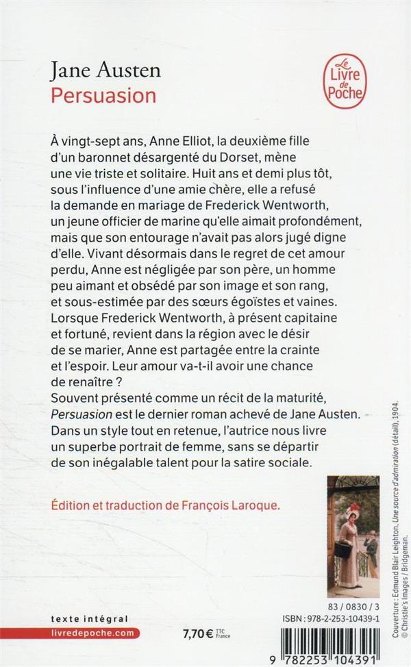 Quatrième de couverture de « PERSUASION »