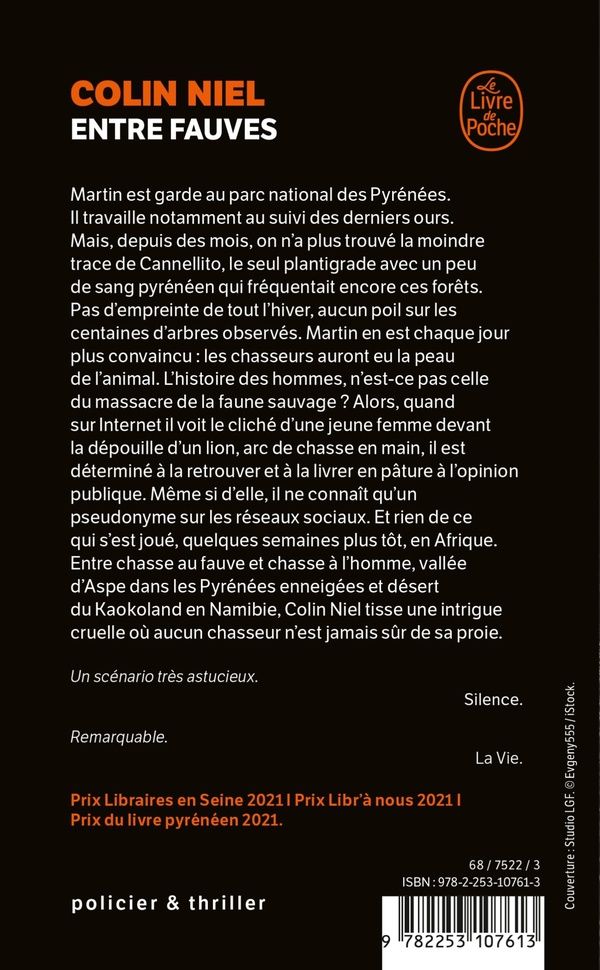 Quatrième de couverture de « Entre fauves : roman »