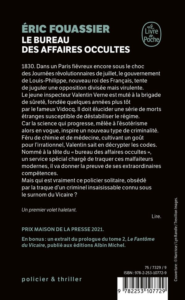 Quatrième de couverture de « LE BUREAU DES AFFAIRES OCCULTES (LE BUREAU DES AFFAIRES OCCULTES, TOME 1) »