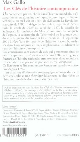 Quatrième de couverture de « LES CLES DE L'HISTOIRE CONTEMPORAINE : HISTOIRE DU MONDE - DE LA REVOLUTION FRANCAISE A NOS JOURS EN »