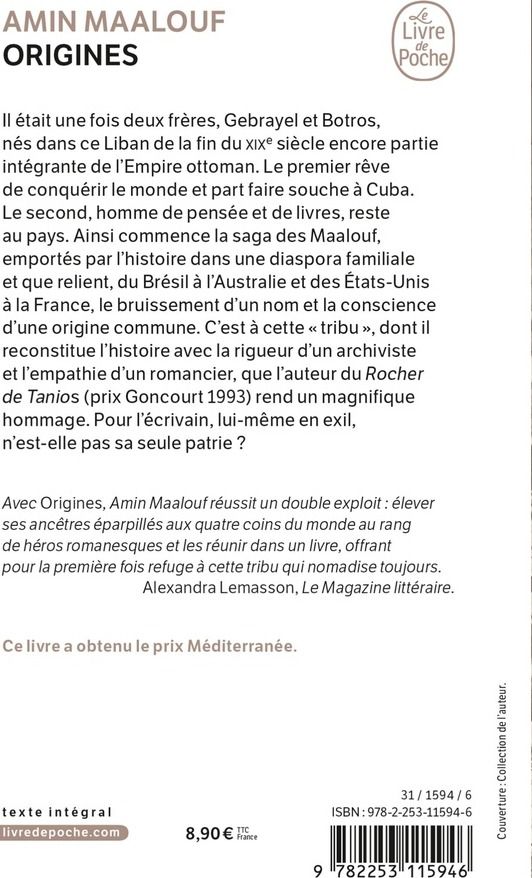 Quatrième de couverture de « Origines »
