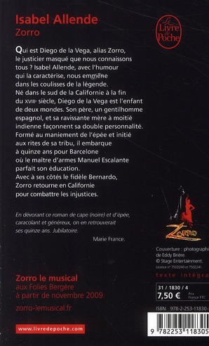 Quatrième de couverture de « Zorro : roman »