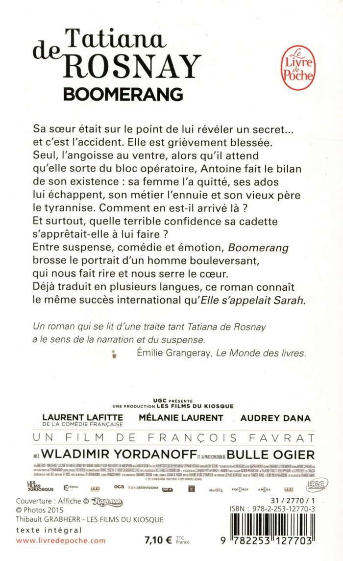 Quatrième de couverture de « Boomerang : roman »