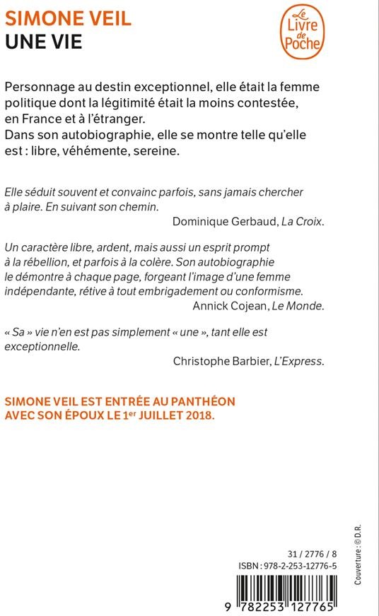 Quatrième de couverture de « UNE VIE »