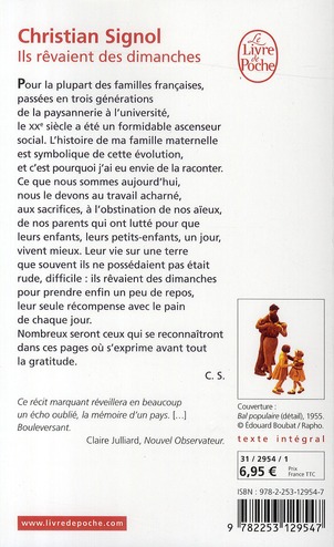 Quatrième de couverture de « Ils rêvaient des dimanches : roman »