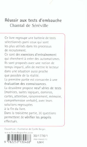 Quatrième de couverture de « REUSSIR AUX TESTS D'EMBAUCHE »
