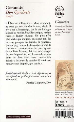 Quatrième de couverture de « DON QUICHOTTE ( DON QUICHOTTE, TOME 1) »