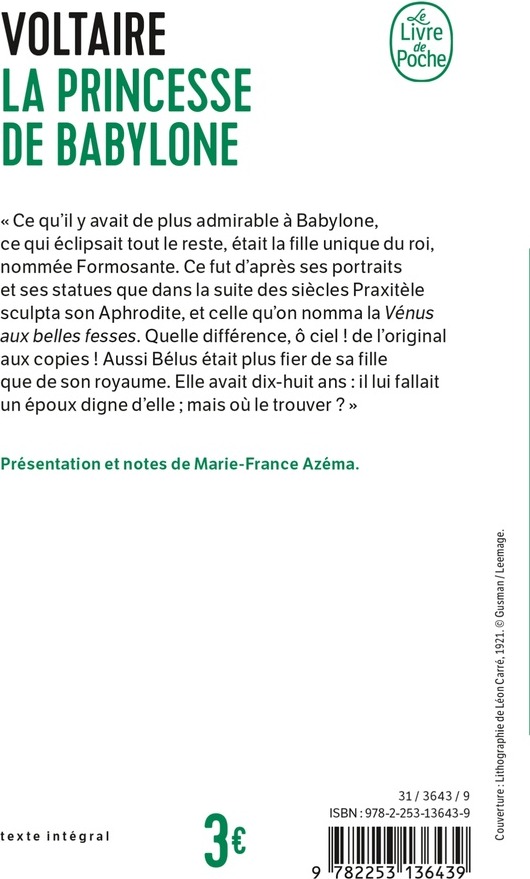 Quatrième de couverture de « LA PRINCESSE DE BABYLONE »